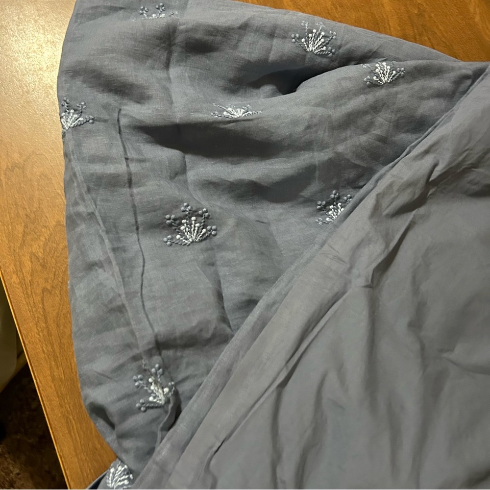 Blue/Gray Embroidered Cotton Duvet Cover